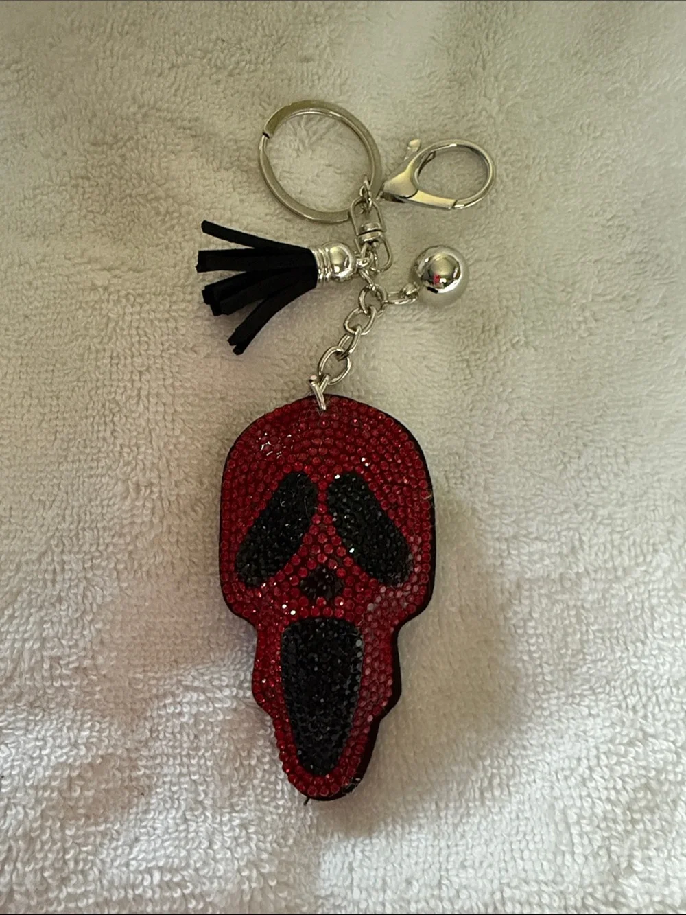 Red and Black Crystal Skull Keychain with Tassel Ghost Face
